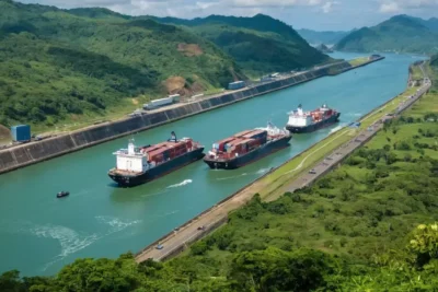 The Panama Canal enables global trade through intricate engineering