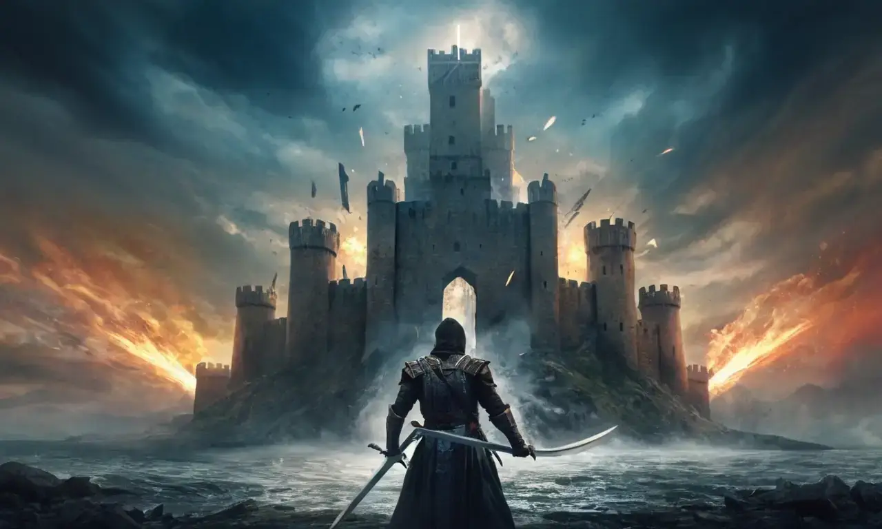 A resolute figure safeguards his fortified hold