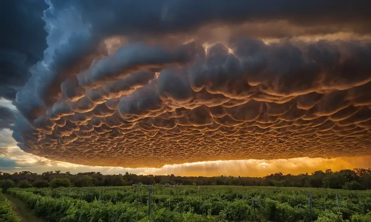 Mammatus clouds darken storm skies